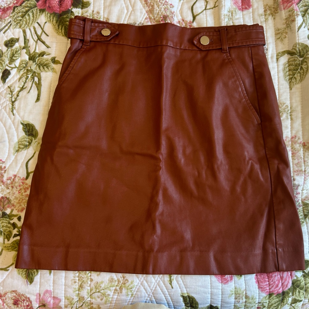 LOFT Rust-Orange Faux Leather Mini Skirt